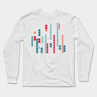 Blue red Geometric Pixel pattern Long Sleeve T-Shirt